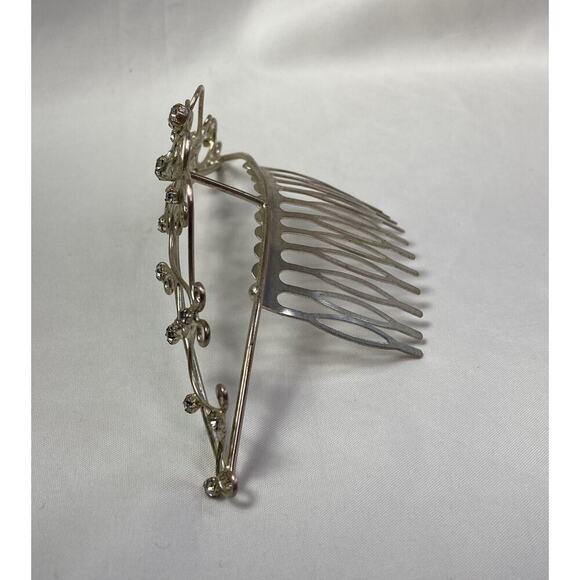 Vintage 90’s Y2K Rhinestone Tiara Silver Tone Comb Wedding Prom Bridal - Picture 6 of 11